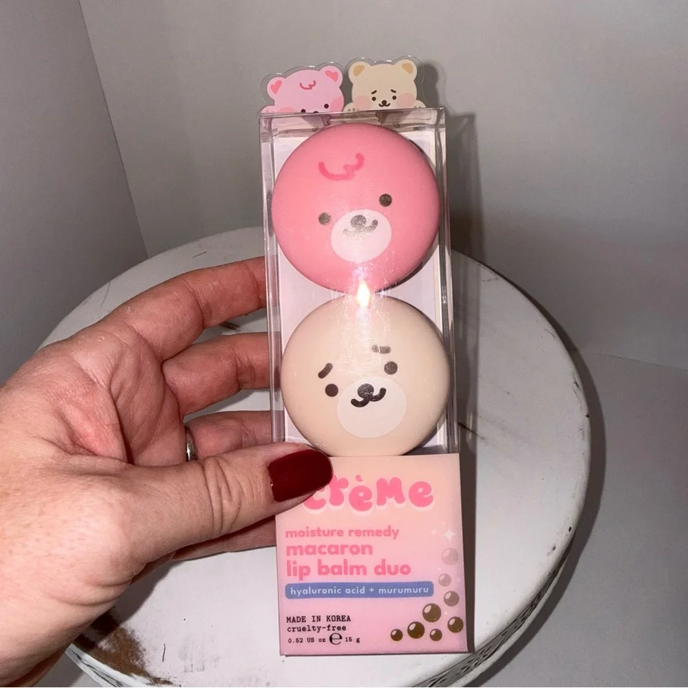 NEW The Crème Shop Boba Bears Moisturizing Macaron Korean Lip Balm Pack Of TWO